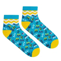 Dynamocks Unisex Blue & Yellow Patterned Ankle-Length Socks-36