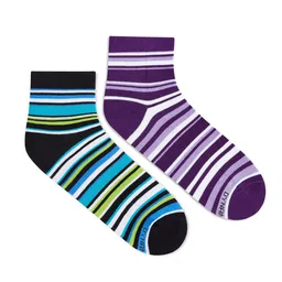 Dynamocks Unisex Purple & Blue Pack Of 2 Striped Ankle-Length Socks-84