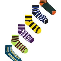 Dynamocks Unisex Pack Of 6 Striped Ankle-Length Socks-picture-42