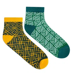 Dynamocks Unisex Pack of 2 Yellow & Green Printed Ankle-Length Socks-71