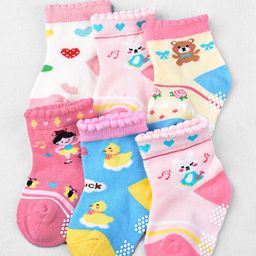 Moms Home Kids Pack of 6 Organic Cotton Ankle-Length Socks-image-90