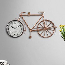 Aapno Rajasthan Copper-Toned & White Bicycle Wall Clock-image-53