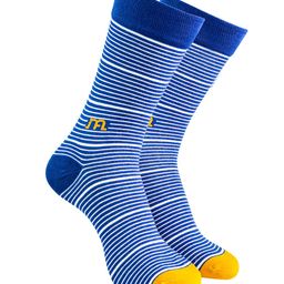 Man Arden Men Blue Striped Calf-Length Pure Cotton Socks-45