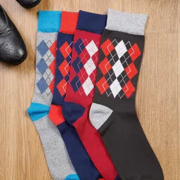 MUTAQINOTI Men Pack of 4 Checked Calf-Length Antimicrobial Socks-3