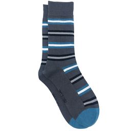 Mint & Oak Men Grey & Teal Striped Calf Length Socks-50
