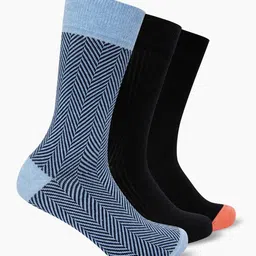 Smarty Pants Unisex Pack Of 3 Blue & Black Solid Cotton Calf-Length Socks-image-50