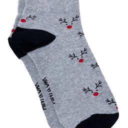 Mint & Oak Men Grey & Black Rudolph Print Ankle Length Socks-50