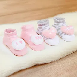 Baby Moo Infants Girls Pack Of 2 Self-Design Soft & Comfortable Socks Booties-37