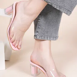 DressBerry Pink Open Toe Block Heels-27