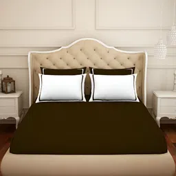 SPACES Hygro Brown & White Cotton 300 TC King Bedsheet With 4 Pillow Covers-image-34