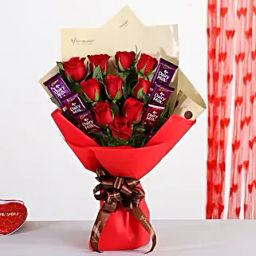 Bunch Of 10 Red Roses With Dairy Milk Chocolates-image-55
