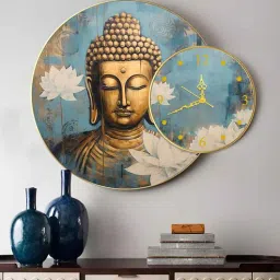 art street 22 Inches Buddha Wood Framed Wall Art Painting With Clock-picture-5