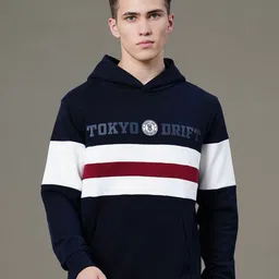 Red Tape Men Colourblock Graphic Print Fleece Baggy Fit Hoodie-21