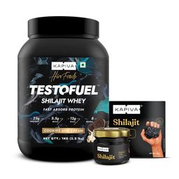 Kapiva Testofuel Shilajit Whey 2.2lb & Shilait Gold Resin 20g Combo,  2 Piece(s)/Pack  Cookies and Cream -21