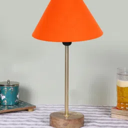 Devansh Orange Coloured Frustum Wooden Base Table Lamp-picture-27