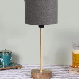 Devansh Grey Textured Wooden Contemporary Cylindrical Shaped Table Lamp-32