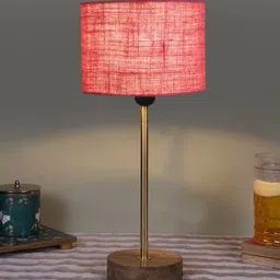Devansh Pink Textured Cylinder Shaped Wooden Contemporary Table Lamp-image-76