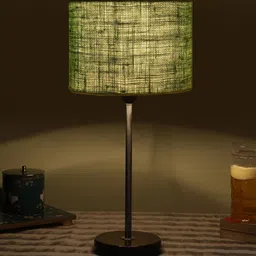 Devansh Green Wood & Cotton Cylinder Contemporary Table Lamp-image-53