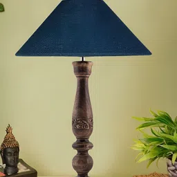 Devansh Blue Wooden Contemporary Frustum Shaped Table Lamp-52