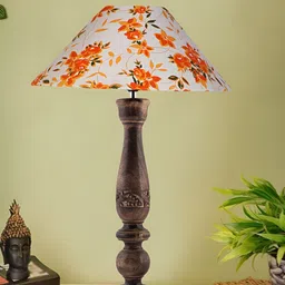 Devansh White Printed Wooden Contemporary Frustum Shaped Table Lamp-image-91