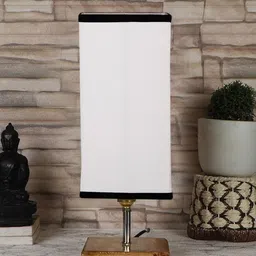 Devansh White & Black Cotton Table Lamp With Square Wood Base-17