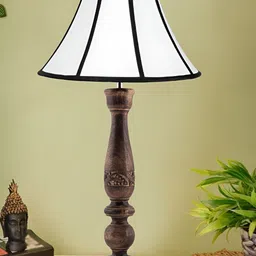 Devansh Off White Wooden Contemporary Frustum Shaped Table Lamp-picture-32