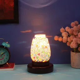 Devansh Multicoloured Mosaic Glass Table Lamp With Wood Base-39