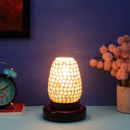 Devansh Multicolor Mosaic Glass Table Lamp with Wood Base-55