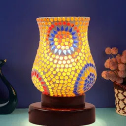 Devansh Multicoloured Mosaic Glass Table Lamp With Wood Base-28