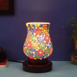 Devansh Multicolor Mosaic Glass Table Lamp With Wood Base-24