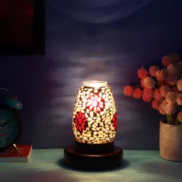 Devansh Red Mosaic Glass Table Lamp With Wooden Base-14