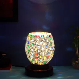 Devansh Multicoloured Textured Mosaic Glass Table Lamp With Wooden Base-27