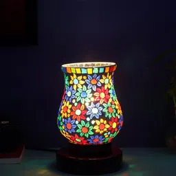 Devansh Multicolor Mosaic Glass Table Lamp With Wood Base-15