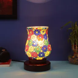 Devansh Multicolor Mosaic Glass Table Lamp with Wood Base image 2