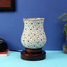 Devansh Multicoloured Printed Mosaic Glass Table Lamp With Wooden Base image 3