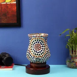 Devansh Multicoloured Printed Mosaic Glass Table Lamp With Wooden Base image 4