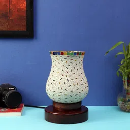 Devansh Multicolored Mosaic Glass Table Lamp With Wooden Base image 5