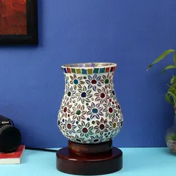 Devansh Multicolor Mosaic Glass Table Lamp With Wood Base image 3