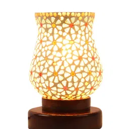 Devansh Multicoloured Printed Mosaic Glass Table Lamp With Wooden Base image 4