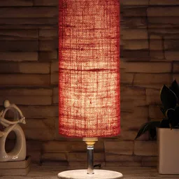 Devansh Maroon & White Textured Jute Table Lamp With Wood Base image 3