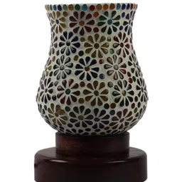 Devansh Multicolor Mosaic Glass Table Lamp with Wood Base image 5