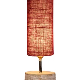 Devansh Maroon & White Textured Jute Table Lamp With Wood Base image 5