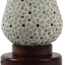 Devansh Multicoloured Printed Mosaic Glass Table Lamp With Wooden Base image 5
