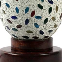 Devansh Multicoloured Textured Mosaic Glass Table Lamp With Wooden Base image 5