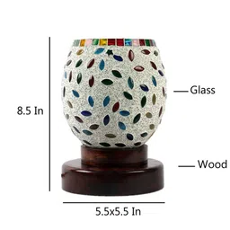 Devansh Multicoloured Textured Mosaic Glass Table Lamp With Wooden Base image 2