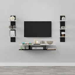 Furnifry Black & White Wooden Basic Wall Shelf-26