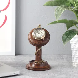 EXIM DECOR Brown & Gold-Toned Textured Abstract Shaped Vintage Table Clock-8