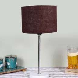 Devansh Brown Textured Jute Shade Cylinder Shape Table Lamp-7