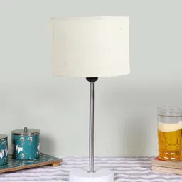 Devansh White Textured Wooden Contemporary Cylindrical Shaped Table Lamp-53