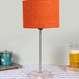 Devansh Orange Textured Cylinder Wooden Contemporary Table Lamp-17